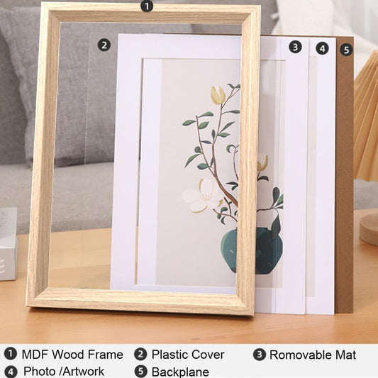 2 Pack Photo Frames 5 x 7 Picture Frame with Mat,Wall Hange and Table Decor for Home, Office,Gallery（Natural）