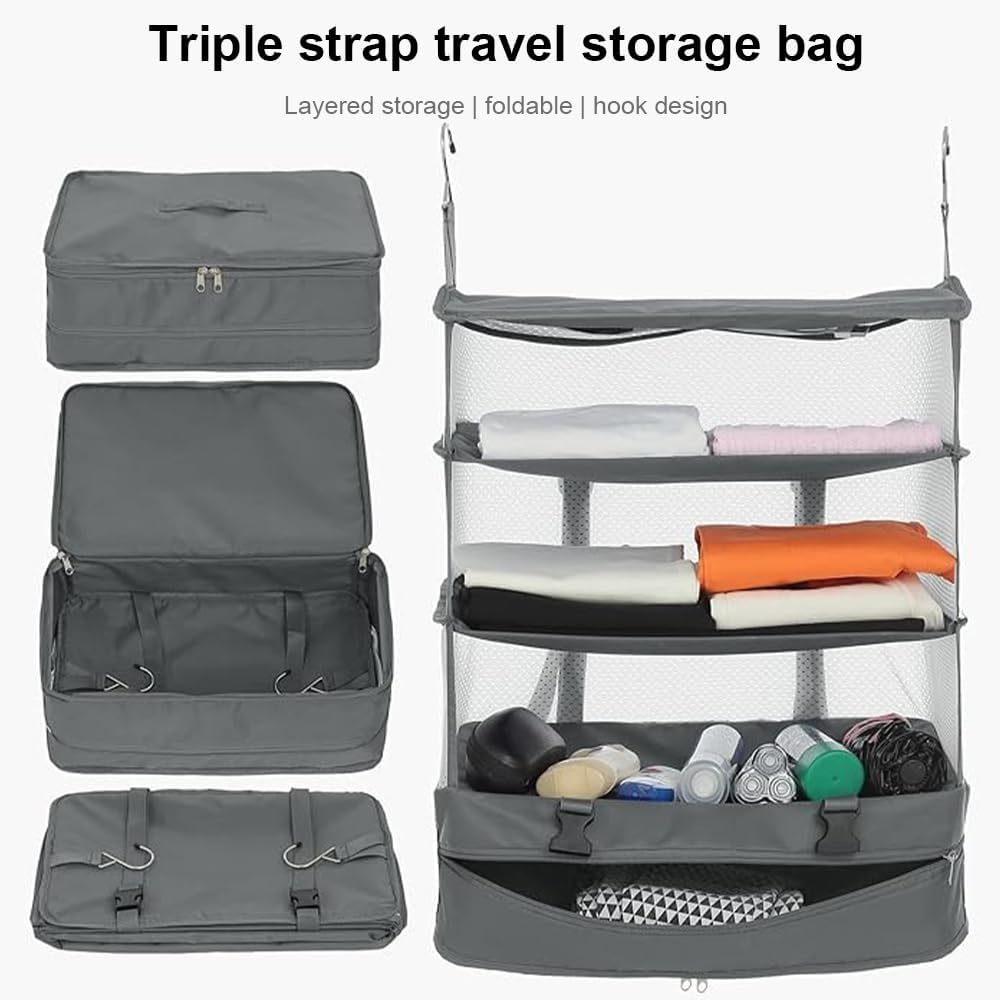 MTSDM Hanging Travel Shelves Bag, Portable Hanging Travel Shelves, Packing Organizer for Luggage, Compression Closet Storage Organizer, Travel Shelves Bag for Travel, Camping