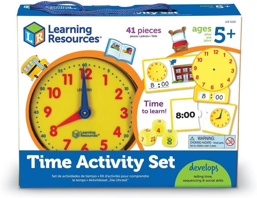 Learning Resources Time Activity Set - 41 Pieces, Ages 5+ Teaching Clocks for Kids, Telling Time, Homeschool Supplies, Kindergartner Learning Activities