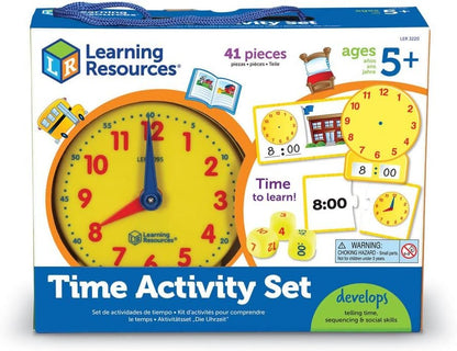 Learning Resources Time Activity Set - 41 Pieces, Ages 5+ Teaching Clocks for Kids, Telling Time, Homeschool Supplies, Kindergartner Learning Activities