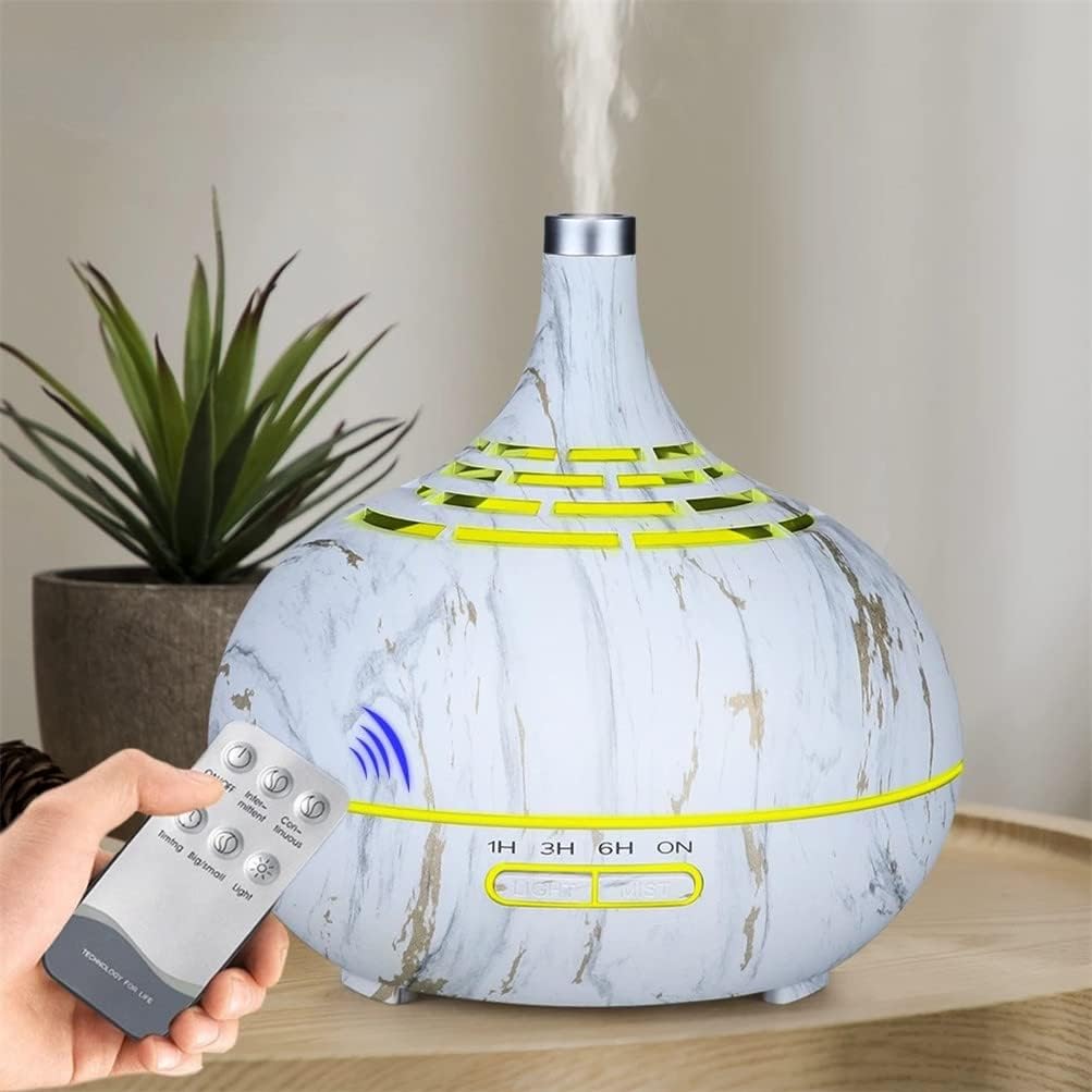 400ml Wood Grain Air Humidifier Remote Control Aroma Essential Oil Difuser Ultrasonic Cool Mist Maker Aromatherapy for Office Home Car (B)