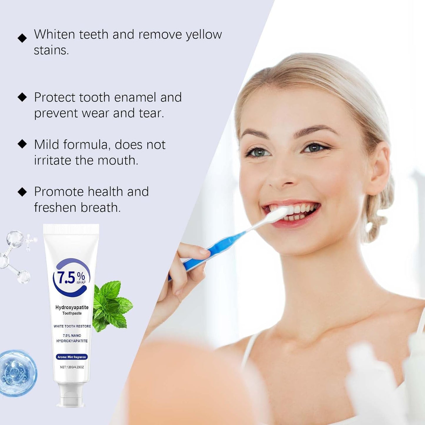 7.5% Hydroxiapatite Toothpaste, Hydroxyapatite Enamel Care Toothpastes, Deep Cleaning Oral Care Toothpaste, Enamel Protection & Whitening for Sensitive Teeth (3)