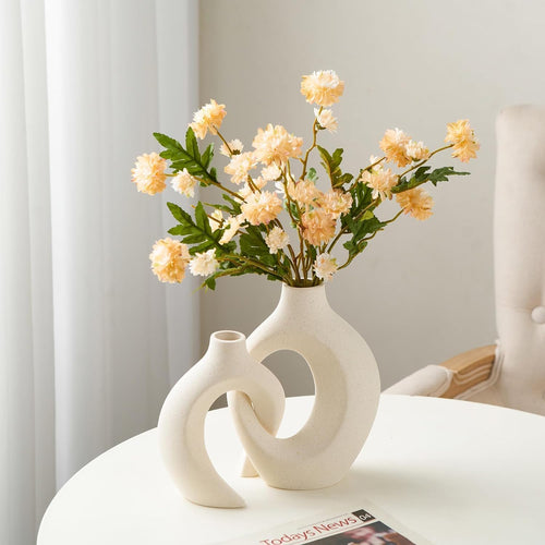 Abizarch 2Pcs Hollow Ceramic Vase Set, Nordic Modern Boho ins Style Decorative Ceramic Aesthetic Flower Vase for Home Decor, Large Modern Ceramic Flower Vases for Wedding Party Dinner