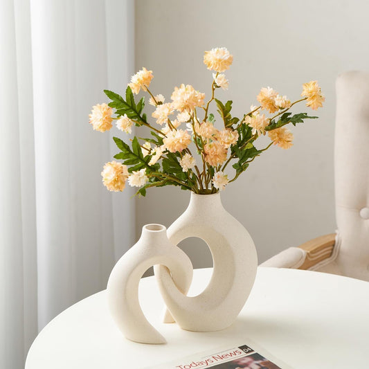 Abizarch 2Pcs Hollow Ceramic Vase Set, Nordic Modern Boho ins Style Decorative Ceramic Aesthetic Flower Vase for Home Decor, Large Modern Ceramic Flower Vases for Wedding Party Dinner