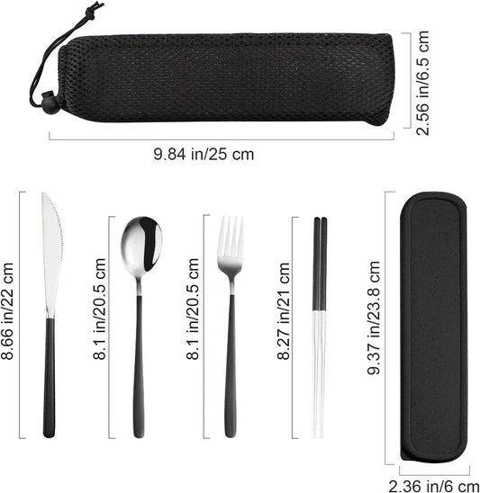 4Pcs Portable Travel Utensils Setï¼ŒReusable Stainless Steel Flatware Set for Lunch Travel Camping School Work Picnic (Black)