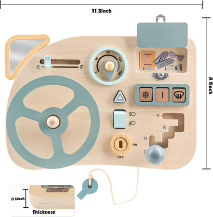 Vanplay Montessori Busy Board Steering Wheel - Wooden Sensory Toys for Toddler 1-2 Year Old Preschool Learning Activities for Fine Motor Skills Toddler Travel Toys for 1 2 3 4 5