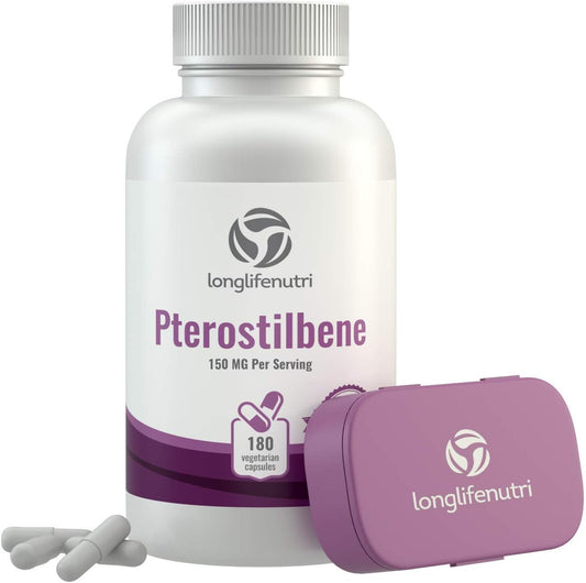 Pterostilbene 150mg, 180 Vegetarian Capsules, 3-Month Supply for Natural Wellness, Made in USA, Pure Natural Powder