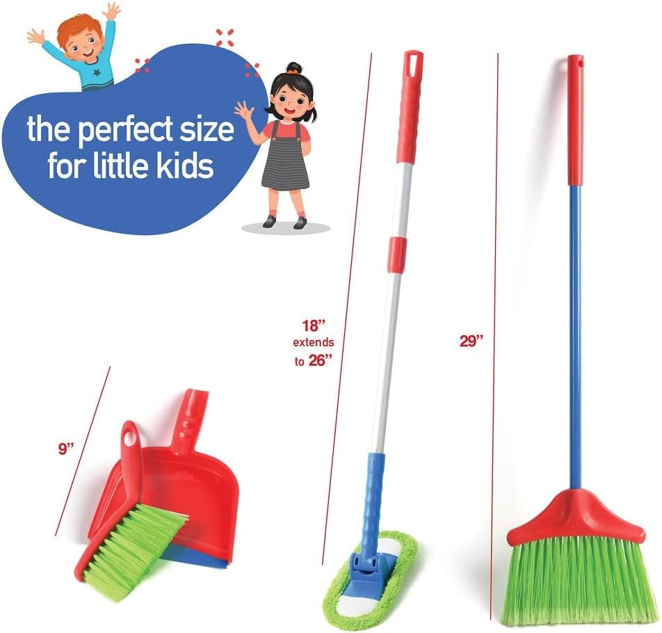 Kids Cleaning Set 4 Piece - Toy Cleaning Set Includes Broom, Mop, Brush, Dust Pan, - Toy Kitchen Toddler Cleaning Set is A Great Toy Gift for Boys & Girls - Original - by Play22