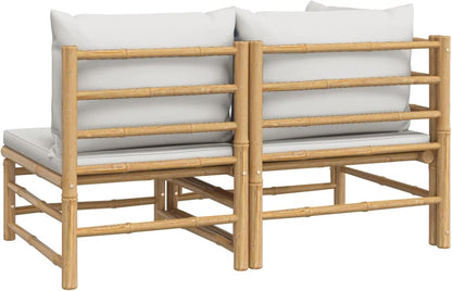 Homgoday 2-Piece Garden Lounge Set with Bamboo Light Grey Cushions, Garden Living Room, Sun Lounger, Sofa Bed Furniture, Garden Loungers for Swimming Pool, Balcony