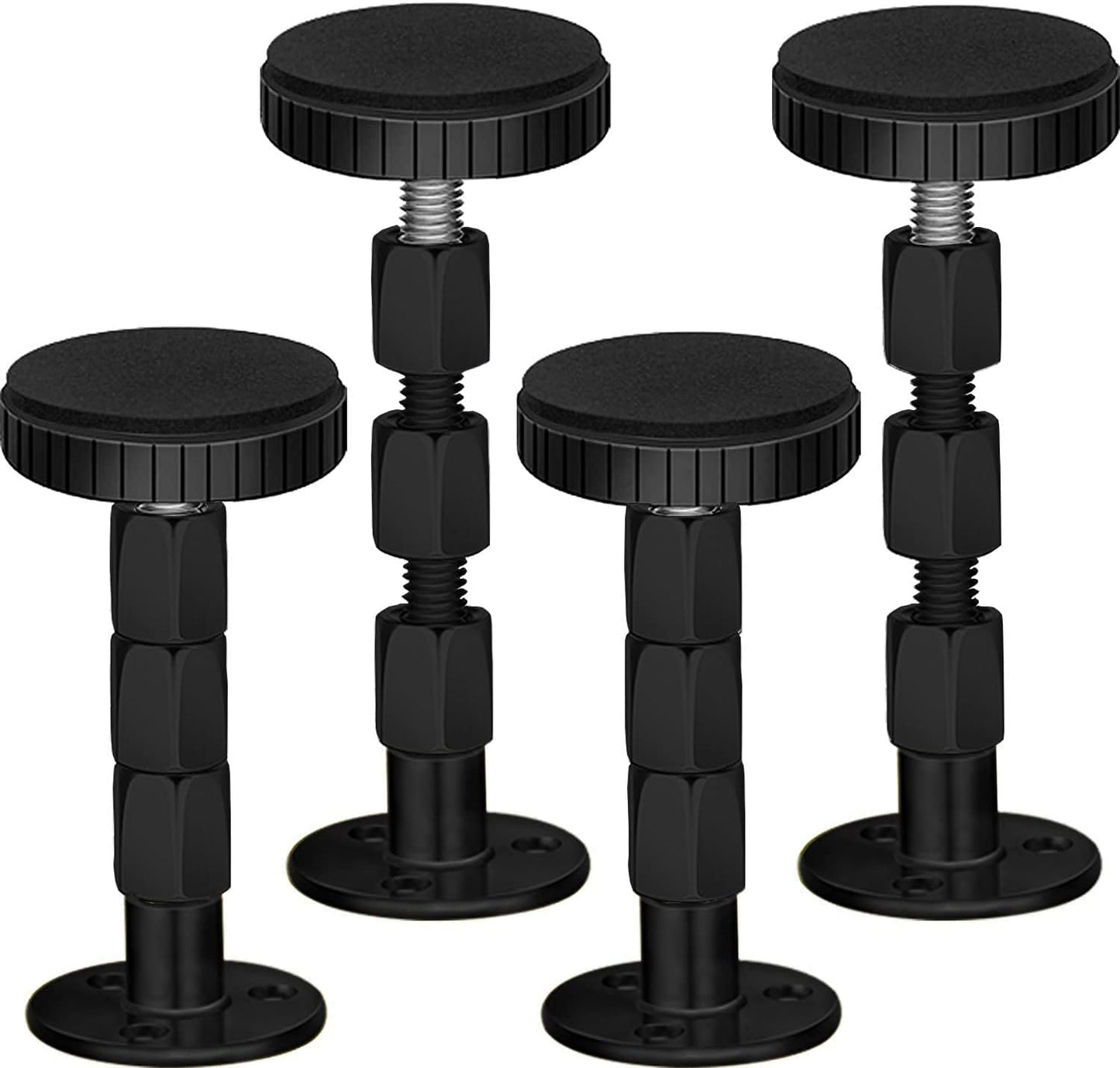 Adjustable Threaded Headboard Stoppers/Bumper Against Wall, 4 Pack Behind Bed Frame Protector Antishake Tool, Bed Shake Support Stabilizer Device for Anti-Knocking,Banging, Metal (Black 27-114mm)
