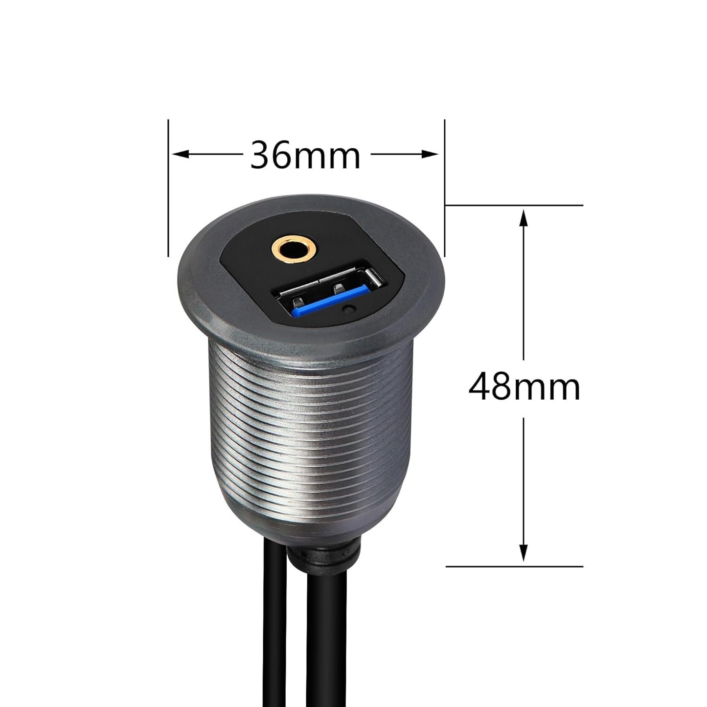 SinLoon USB 3.0 & 3.5mm Car Mount Flush Cable 3.3FT AUX Extension Dash Panel Waterproof Mount for Car, Boat, Motorcycle