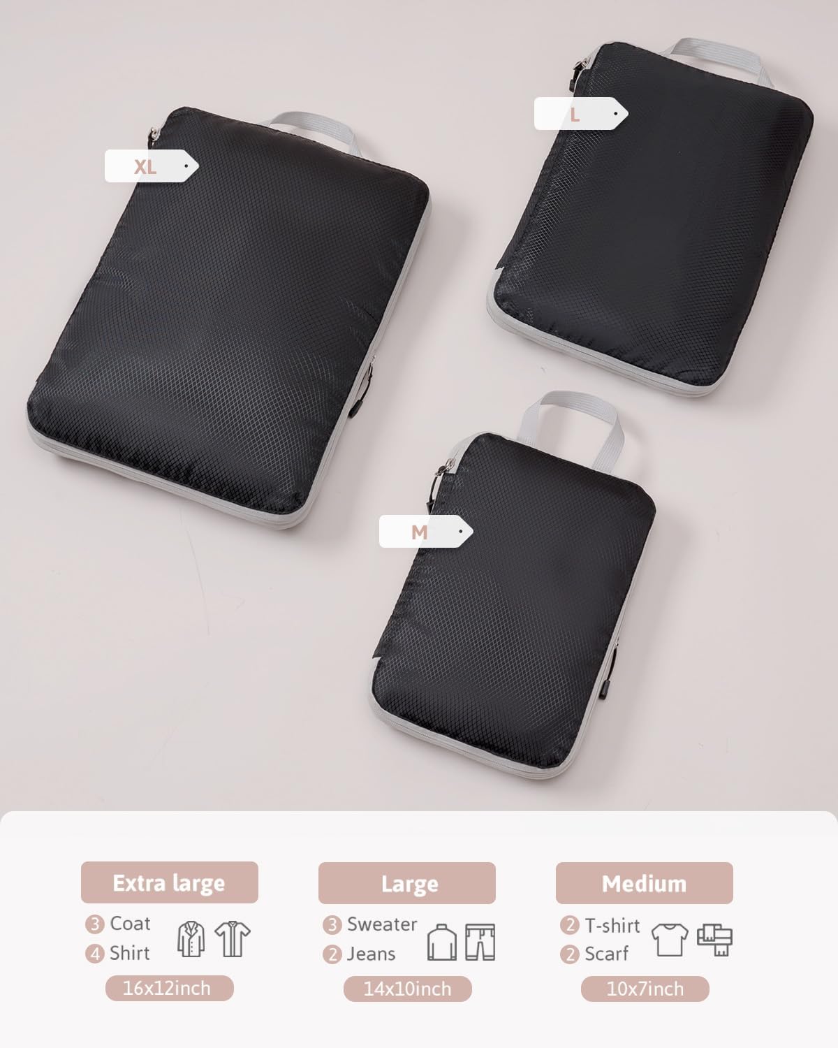 3 Piece Suitcase Organizer, Space-Saving Suitcase Organizer Water and Tear Resistant Travel Travel Kit Compression Designed for Families on Business Travel