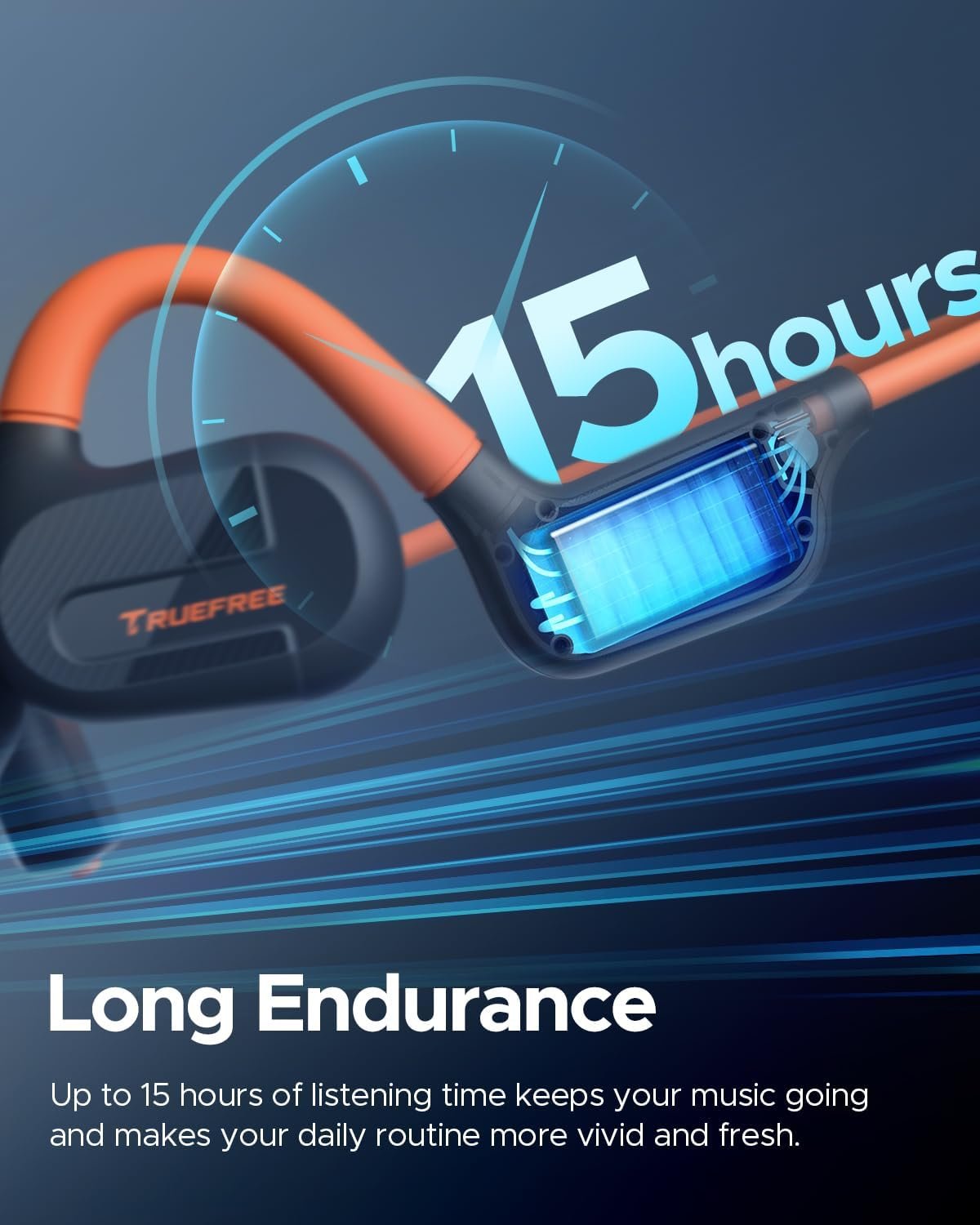 truefree F2 Open-Ear Headphones, Air Conduction Bluetooth 5.3 Wireless Headset for Sports, Four Microphones Clear Calls, 15 Hours of Playtime, 16.2mm Enhanced Bass, Multipoint Connection, Black