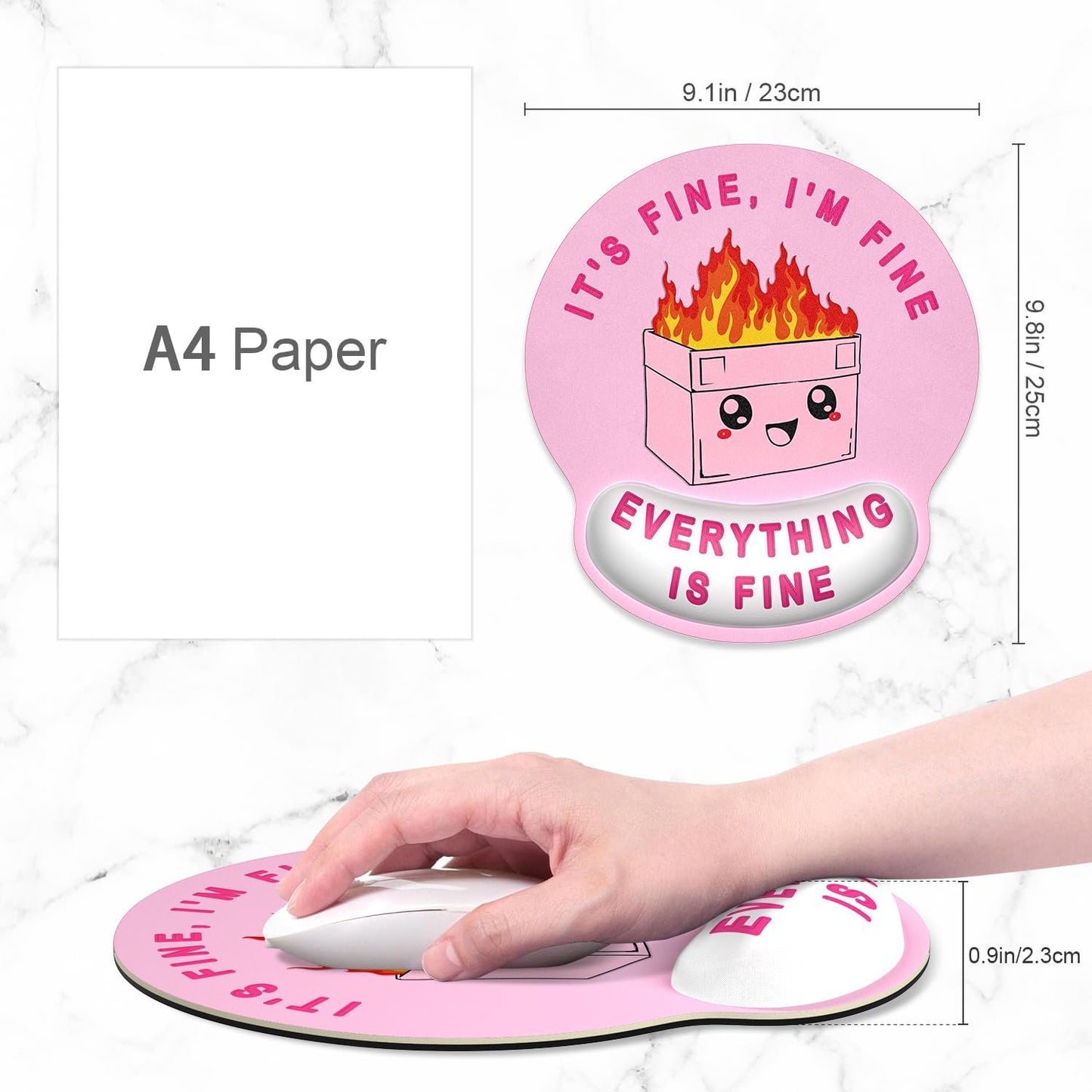 ITNRSIIET Ergonomic Mouse Pad with Wrist Support, Mouse Pad with Wrist Rest and Coaster Set, Office Supplies Non-Slip Mouse Pads for Desk, Non-Slip Comfortable, Pretty Dumpster