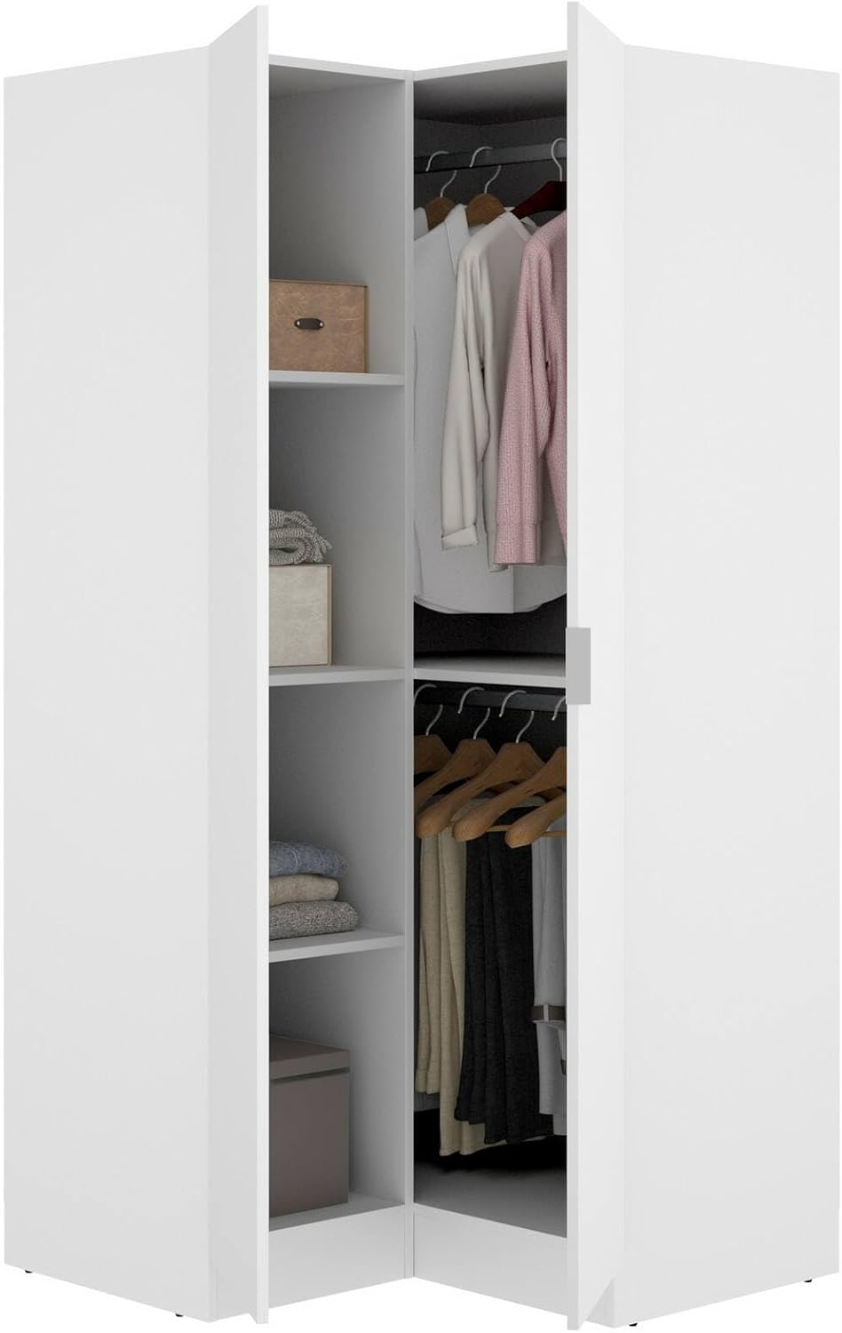 Dmora - Elgon 2 Door Wardrobe, Corner Wardrobe for Bedroom, Corner Clothes Cabinet, 91 x 93 x 184 cm, White