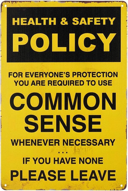 Health & Safety Policy Wall Mounted Metal Sign for Home Office Kitchen Bathroom Bedroom Living Room Dining Hallway