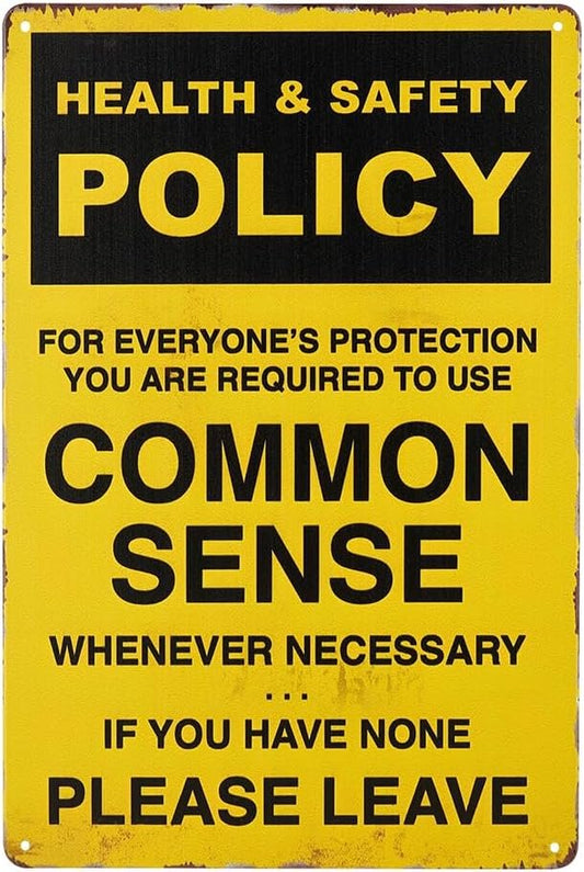 Health & Safety Policy Wall Mounted Metal Sign for Home Office Kitchen Bathroom Bedroom Living Room Dining Hallway
