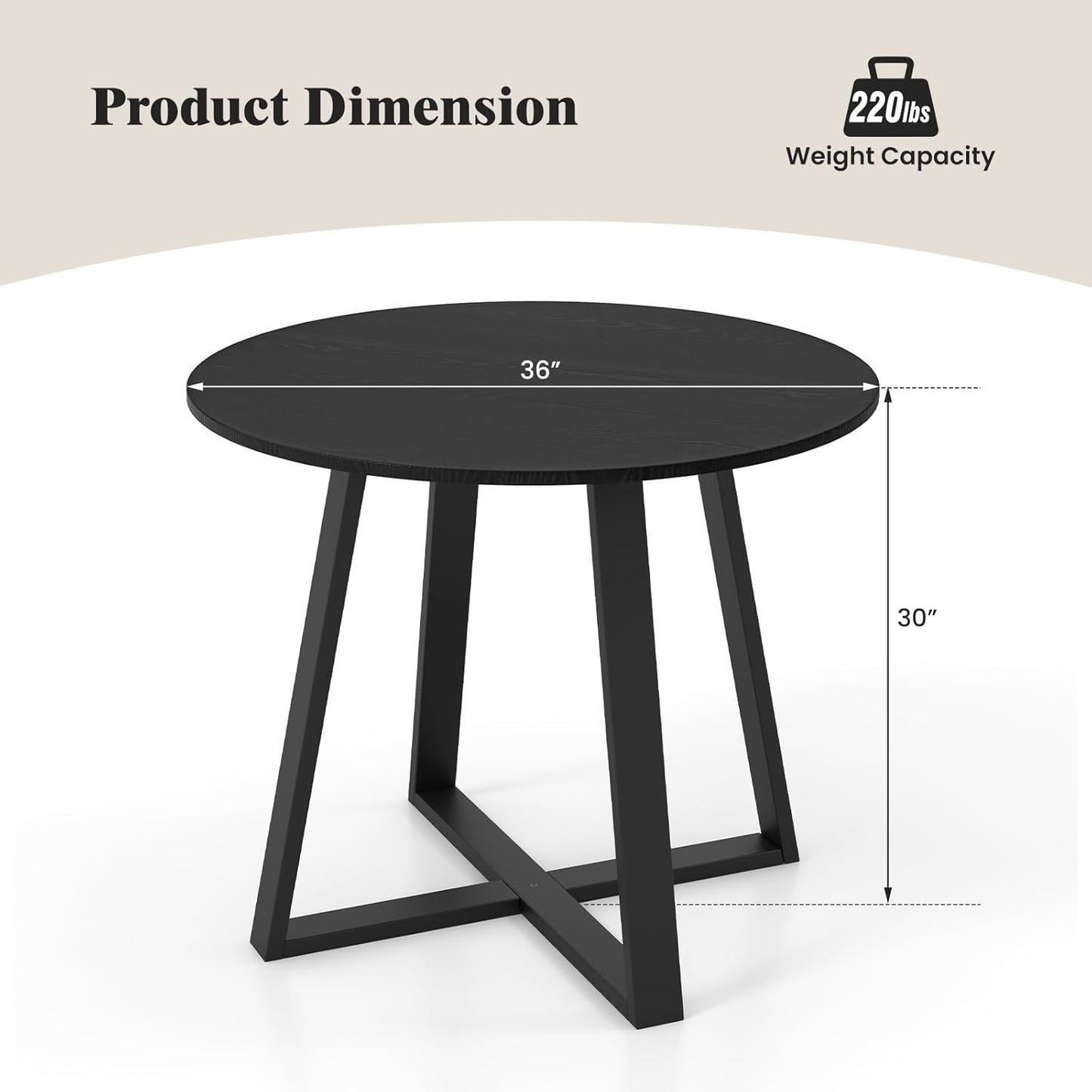 COSTWAY Round Dining Table, Kitchen Table for 4 People with Rubber Wood Frame, Pedestal Base, Farmhouse Rustic Dinning Room Table for Living Room Restaurant Breakfast Nook, Black