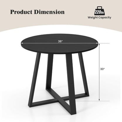 COSTWAY Round Dining Table, Kitchen Table for 4 People with Rubber Wood Frame, Pedestal Base, Farmhouse Rustic Dinning Room Table for Living Room Restaurant Breakfast Nook, Black