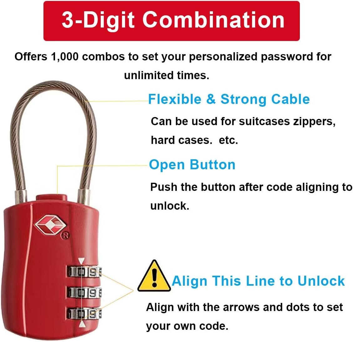 YQQZQ Luggage Lock,2 Pack Travel Combination Padlock,Flexible Locks for Travel Bag,Suit Case,Lockers,Gym,Bike Locks or Others.(Silvery and Red)