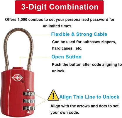 YQQZQ Luggage Lock,2 Pack Travel Combination Padlock,Flexible Locks for Travel Bag,Suit Case,Lockers,Gym,Bike Locks or Others.(Silvery and Red)