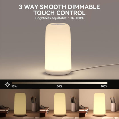 Touch Bedside Table Lamp, [Sleek Design & RGB Mode] 3 Way Dimmable Small Lamp for Bedroom, LED Lamp with Warm White Lights, Multi-Color Smart Nightstand Lamp for for Living Room Home Gifts