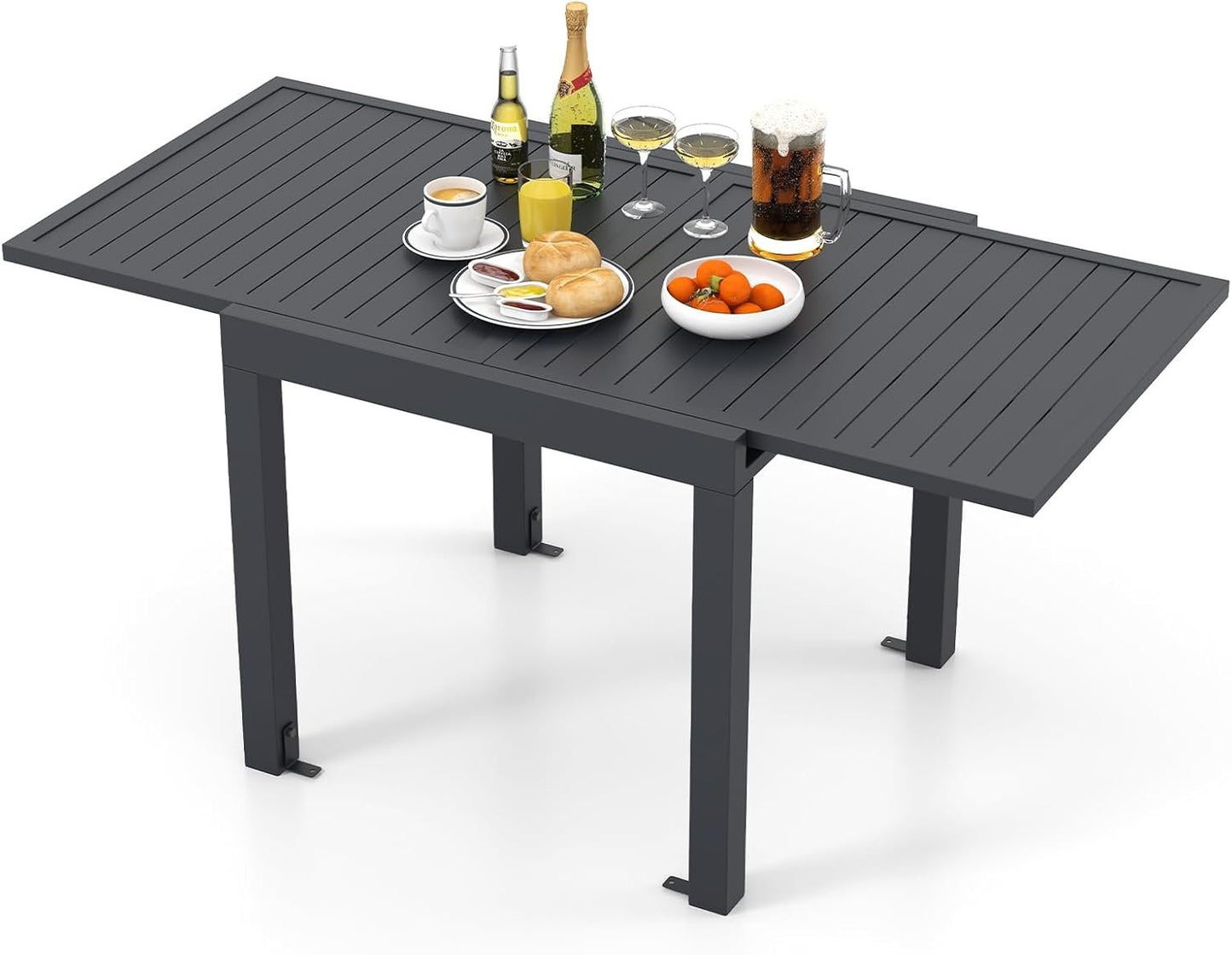 Giantex Expandable Patio Table, 31.5”-63” Extendable Aluminum Dining Table for 4-6 People, Slatted Tabletop, Square Rectangular Outdoor Table for Backyard, Front Porch, Poolside