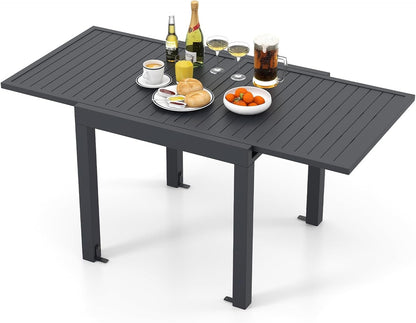 Giantex Expandable Patio Table, 31.5”-63” Extendable Aluminum Dining Table for 4-6 People, Slatted Tabletop, Square Rectangular Outdoor Table for Backyard, Front Porch, Poolside