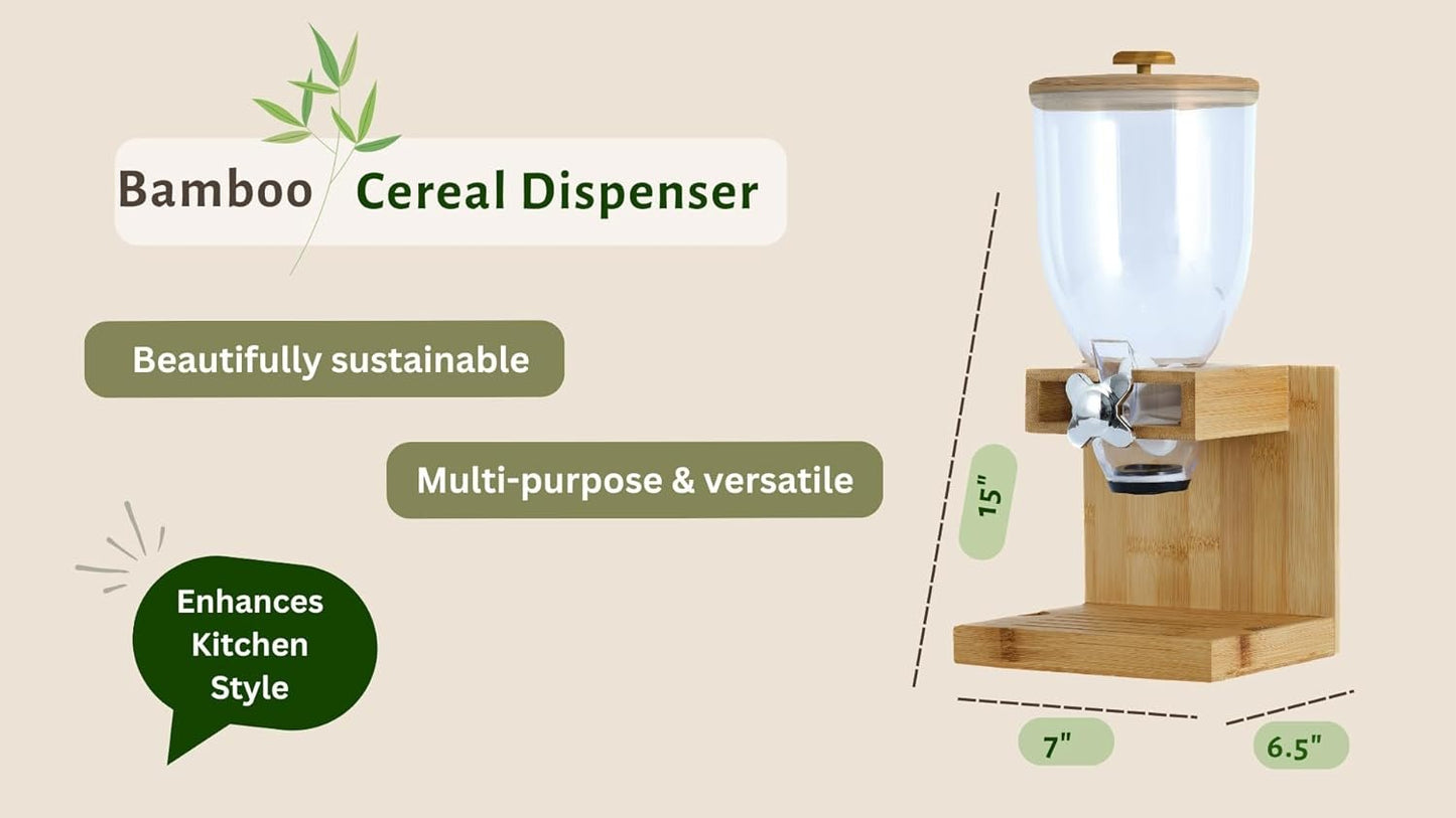Future & Friendly Finds Bamboo Cereal Dispenser – Eco-Friendly Airtight Storage Container for Pantry & Counter, Family-Friendly Dry Food Dispenser for Snacks, Granola & Grains