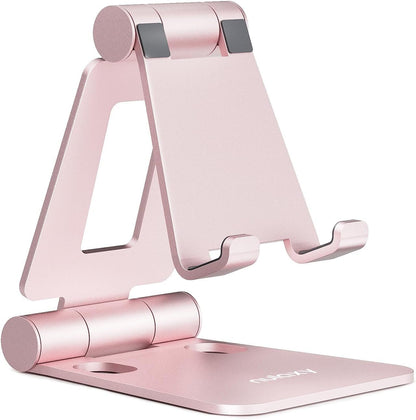 Nulaxy Dual Foldable Phone Stand for Desk, Fully Adjustable Desktop Cell Phone Holder Accessories for Office Compatible with 4-8" Mobile Devices iPhone Pro/Max/Plus, iPad Pro/Air/Mini, Rose Gold