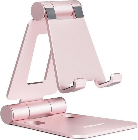 Nulaxy Dual Foldable Phone Stand for Desk, Fully Adjustable Desktop Cell Phone Holder Accessories for Office Compatible with 4-8" Mobile Devices iPhone Pro/Max/Plus, iPad Pro/Air/Mini, Rose Gold