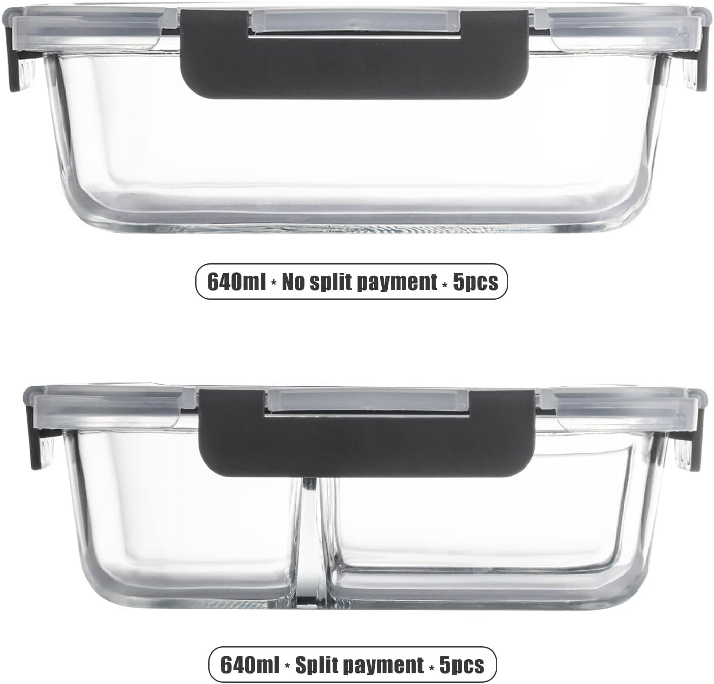 Glass Food Storage Containers(5 Pieces with Partitions,5 Pieces without Partitions),Glass Meal Prep Containers with Snap Lock Leakproof Lids,for Microwave,Freezer,Oven and Dishwasher