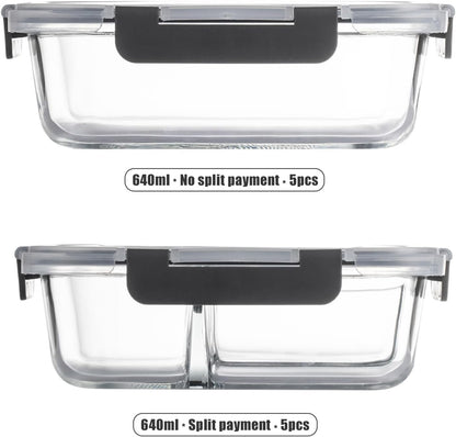 Glass Food Storage Containers(5 Pieces with Partitions,5 Pieces without Partitions),Glass Meal Prep Containers with Snap Lock Leakproof Lids,for Microwave,Freezer,Oven and Dishwasher