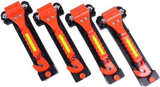DeCho 4 PCS Car Emergency Escape Window Breaker and Seat Belt Cutter Hammer with Light Reflective Tape (Red)