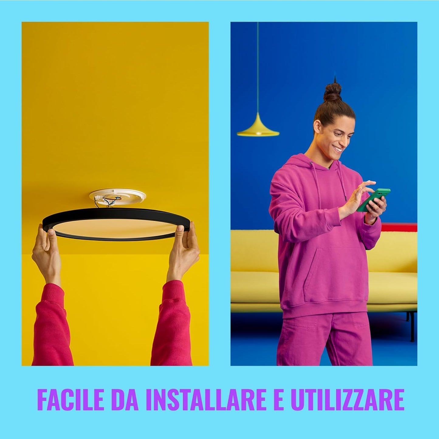 WiZ SuperSlim Smart Ceiling Light, 430 mm, 22 W, White or Coloured Light, SpaceSense Technology, Voice Control, Dimmable, Black