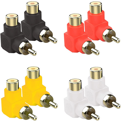 Greluma 8 Pieces RCA Male to Female RCA Connectors Gold-Plated 90 Degree Right Angle Adapters (4 Colors)