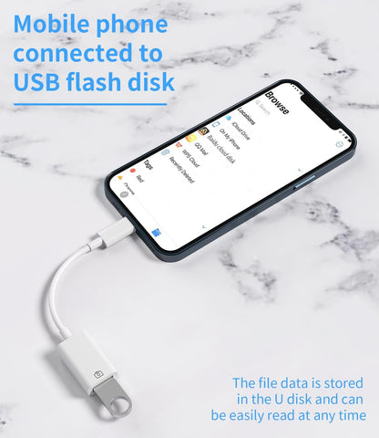 Iphone OTG Adapter Lightning Male to USB Female Dongle Cable Compatible with 13 11 12 Pro Max Mini Xr X Xs 8 7 Se Plus for Apple Ipad Air Camera Card Reader Flash Drive Mouse Keyboard Hub MIDI U Disk