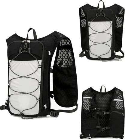 Running Backpack, Reflective Hydration Vest, Breathable Adjustable Sports Bag with 15L Water Bladder, Lightweight Outdoor Gear for Trekking Workout Riding Camping Fishing Travel