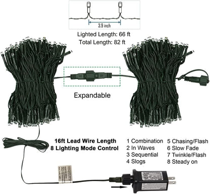 HOME LIGHTING 200 LED 66FT Fairy String Lights, July 4th Patriotic Light with 8 Lighting Modes, Mini Lights Plug in for Indoor Outdoor Independence Day Tree Holiday Party Decor, Red & Blue & White