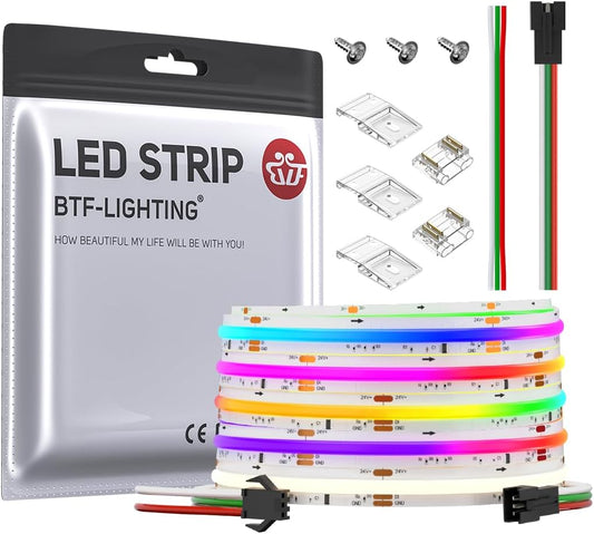 BTF-LIGHTING FCOB SPI RGBNW(4000K) Flexible LED Strips High Density COB WS2814 IC LED Strip RGBW 5M 784LEDs/m 21W/M DC24V PCB White IP30 Tracking Colour (No Controller and Power Supply)