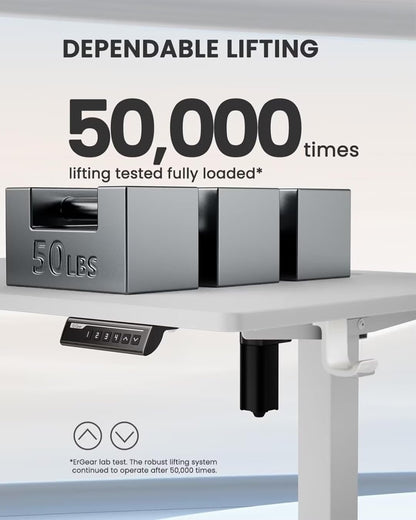 ErGear Electric Standing Desk, 55‘’x28‘’ Height Adjustable Sit Stand up Desk, 4 Memory Computer Home Office Desk Standing Table with Splice Board (White)