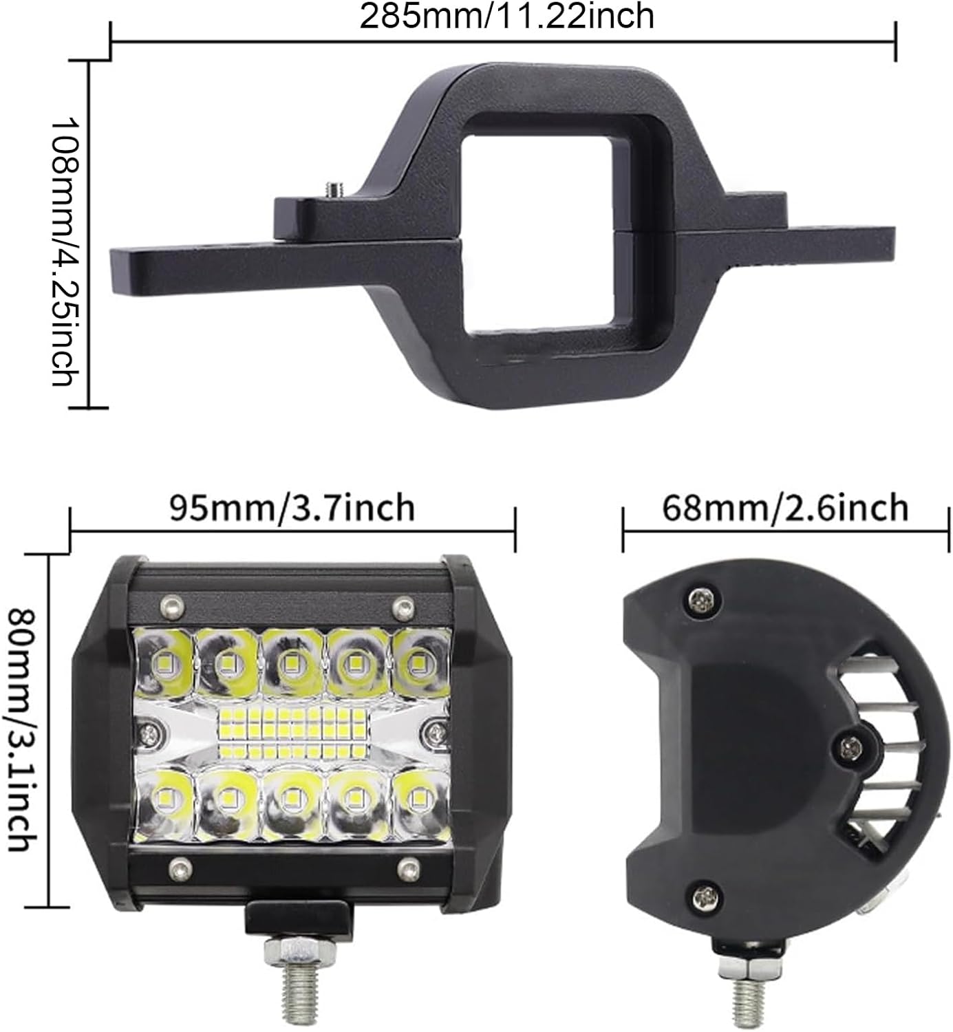 Led Light Pods, Tailgate Strip, 285mm/1.22inches Waterproof Spotlight, Reverse Lighting Feature, Towing Hitch Brackets Included, 1 Set Red White, Pickup Truck Boat Accessory