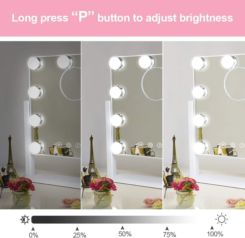 Depuley Makeup Mirror Vanity LED with 9Pcs Dimmable Light Bulbs, Lighted Makeup Mirror with Smart Touch Control, Hollywood Cosmetic Beauty Mirror, White