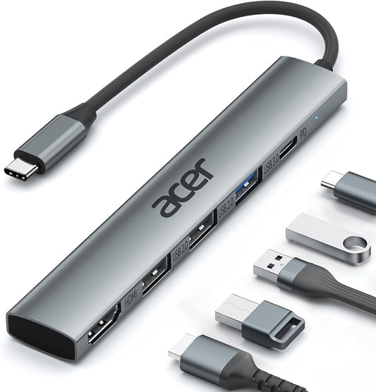 Acer USB C Hub 5 in 1 with 4K HDMI, Type C to HDMI Multiport Adapter Splitter with 100W Power Delivery, Fast USB 3.0 Data for Laptop, PC, Tablet, MacBook Pro/Air, iPad Pro, iMac, iPhone 15/16