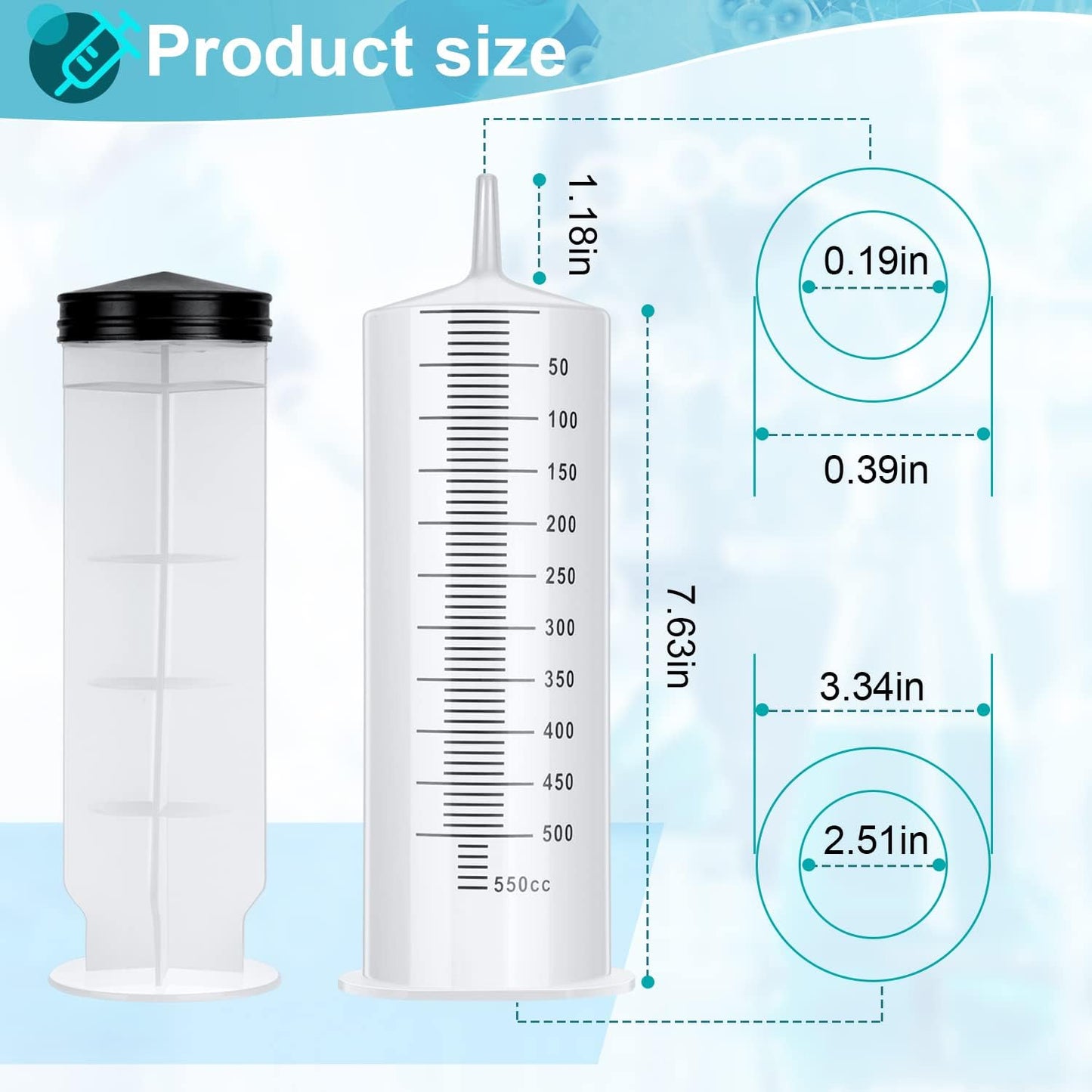 Plastic Syringe with Tube – 500ml Extra Large Syringe with Tubing and Tip Adapter – Safe and Individually Sealed - Ideal for Industrial Use, Science Labs, Watering, Glue Dispensing，Horse Feeding