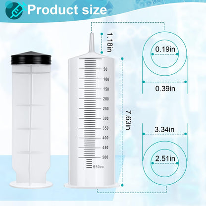 Plastic Syringe with Tube – 500ml Extra Large Syringe with Tubing and Tip Adapter – Safe and Individually Sealed - Ideal for Industrial Use, Science Labs, Watering, Glue Dispensing，Horse Feeding