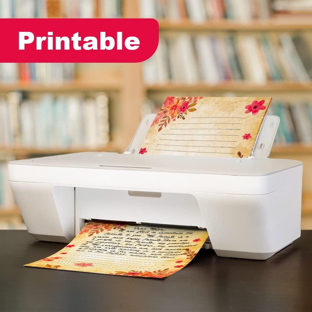 Vintage Stationary Paper and Envelopes Set Vintage Floral Stationary Paper Set with Lined Letter Writing Paper – 48 Sheets + 24 Envelopes, 8.5 x 11 Inch of Each Stationary Paper