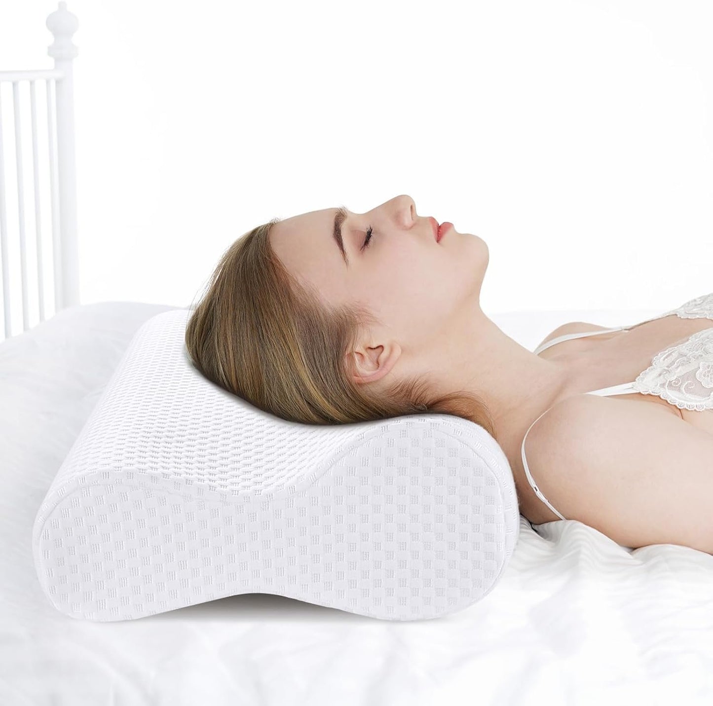 Ergonomic Memory Foam Neck Pillow (White, 60 * 30 * 10/13CM)
