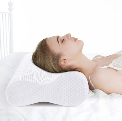 Ergonomic Memory Foam Neck Pillow (White, 60 * 30 * 10/13CM)