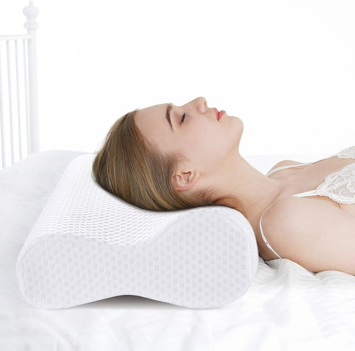 Ergonomic Memory Foam Neck Pillow (White, 60 * 30 * 10/13CM)